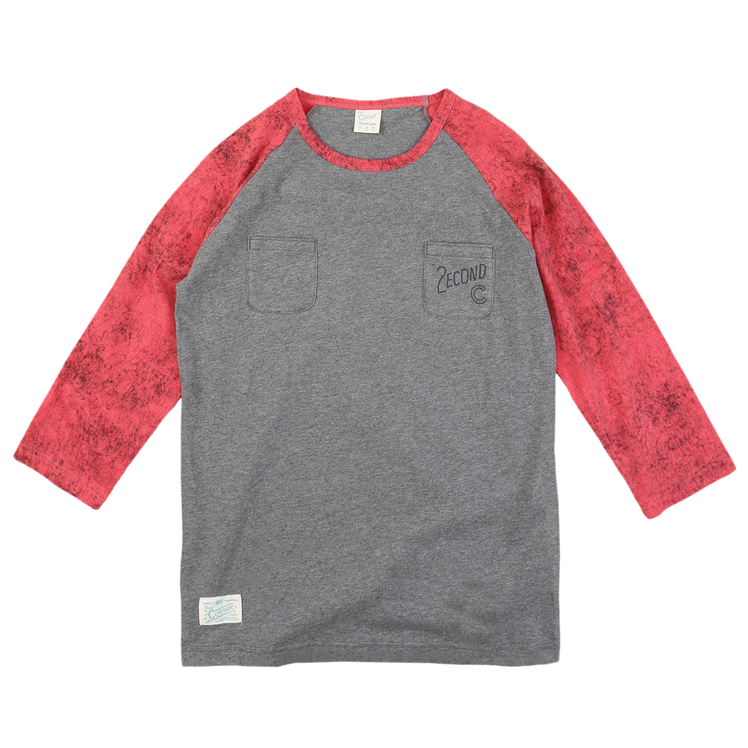 세컨드코너 2C 남성 7부 티셔츠 / 그래픽 티셔츠 / 봄-여름-가을 / 라운드넥 카프리 티셔츠 / 물나염 티셔츠 Cosmo - W.Red