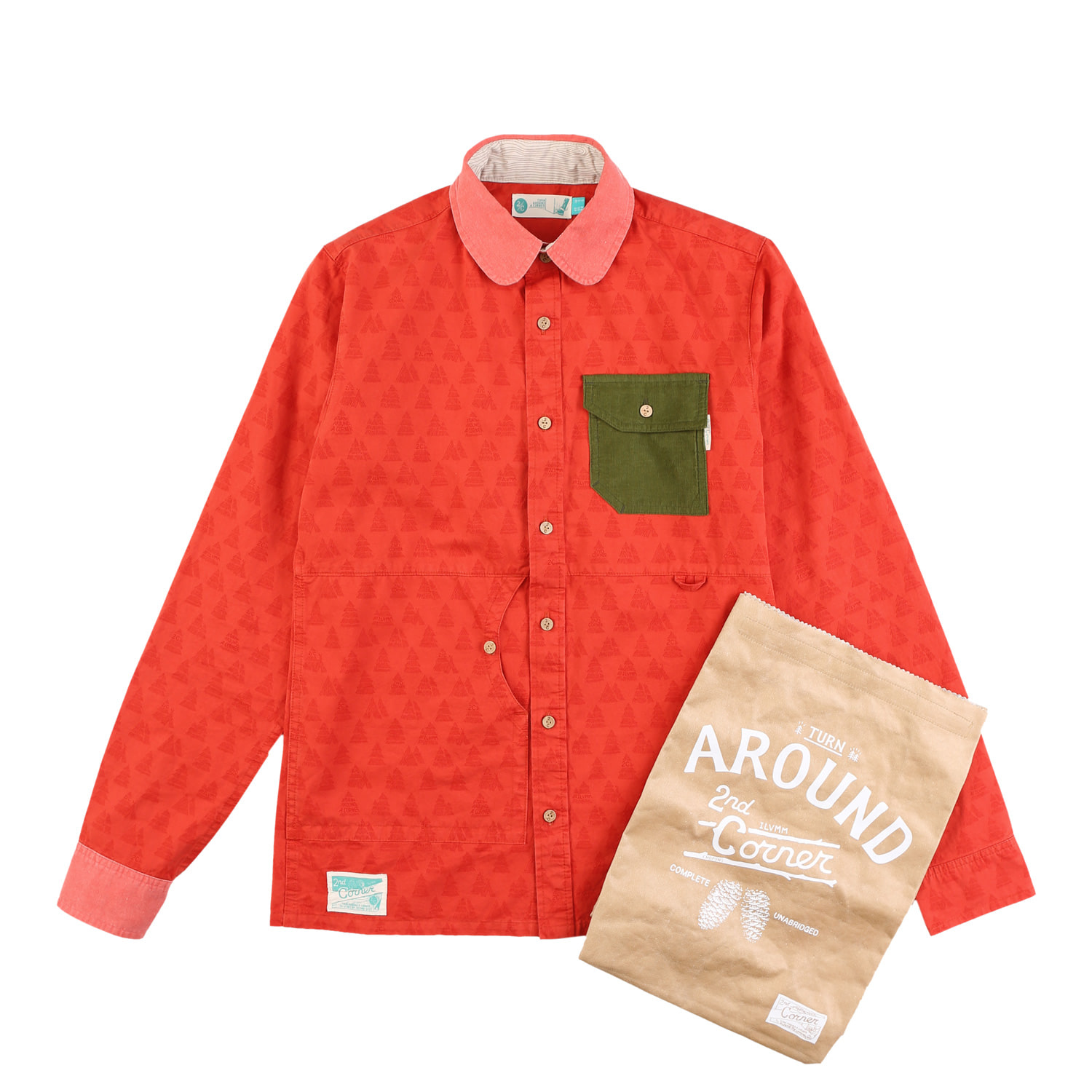 세컨드코너 2C 남성 그래픽 순면 스트릿 셔츠 + 스낵 페이퍼 백 / 봄-가을 Ignite - Red
