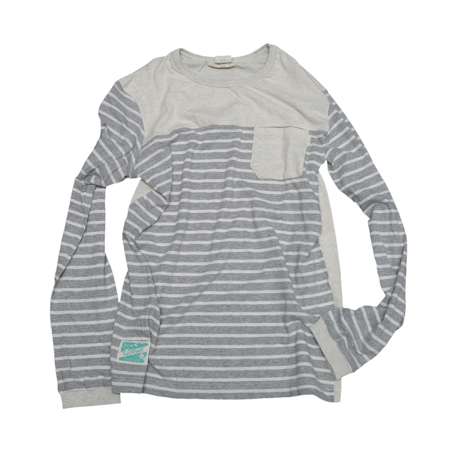 세컨드코너 2C 남성 긴팔 스트라이프 티셔츠 / 라운드넥 티셔츠 / 봄-여름-가을 Nightie - Grey