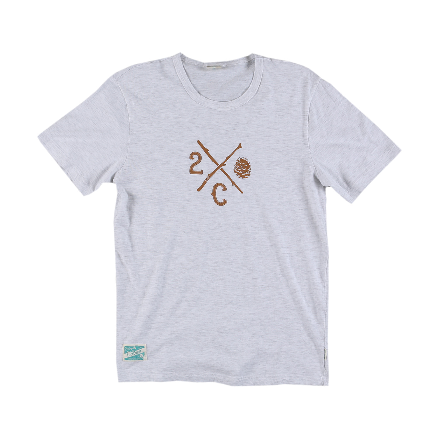 세컨드코너 2C 남성 반팔 티셔츠 / 그래픽 티셔츠 / 라운드넥 반팔티 Pinecone - White