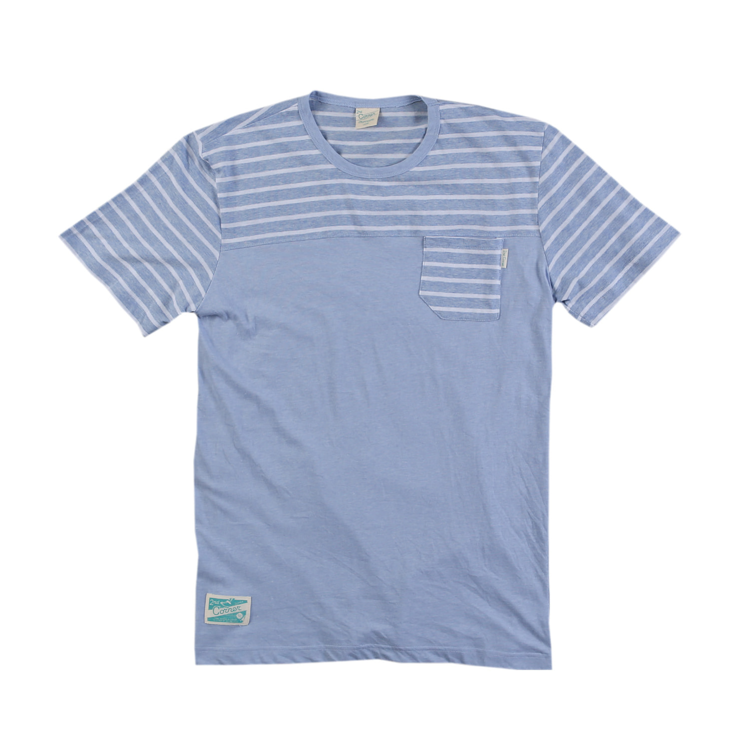 세컨드코너 2C 남성 반팔 티셔츠 / 스트라이프 티셔츠 / 라운드넥 반팔티 Refresh - B.Blue Combo