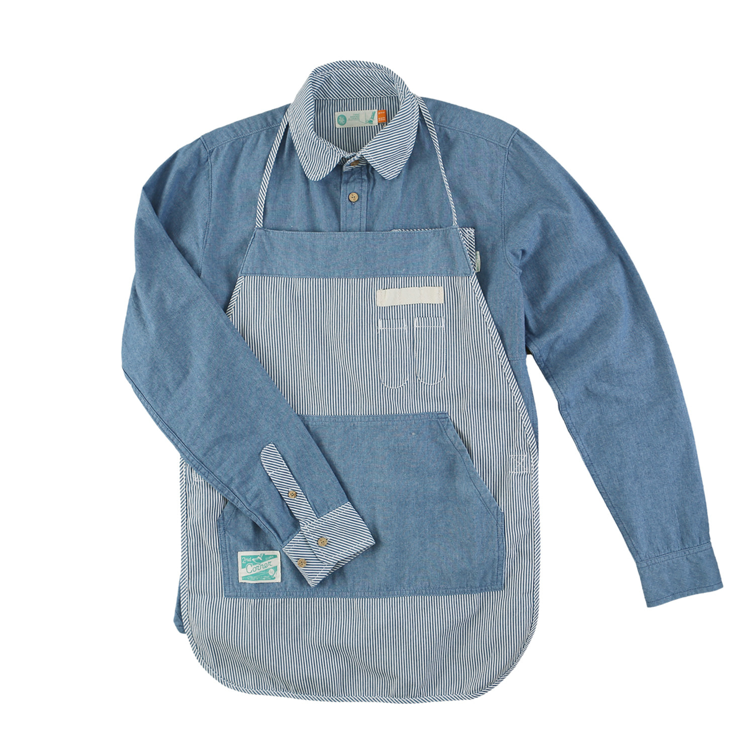 세컨드코너 2C 남성 순면 데님 캠퍼 셔츠 + 에이프런 / 봄-가을 / 아웃도어/캐쥬얼 셔츠 Steward - L.Blue