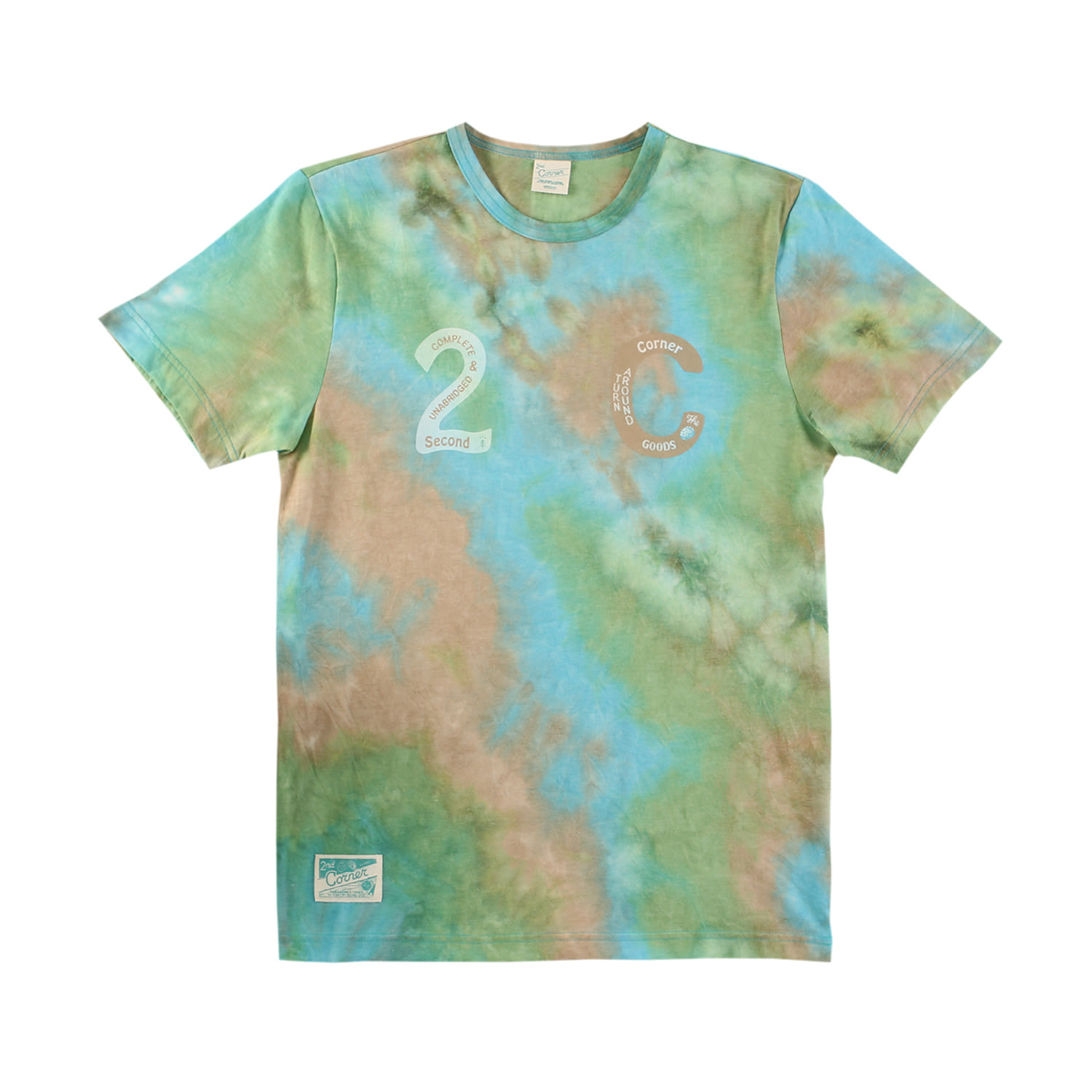 세컨드코너 2C 남성 반팔 티셔츠 / 그래픽 티셔츠 / 라운드넥 반팔티 / 물나염 티셔츠 Strand - M.Blue/Green