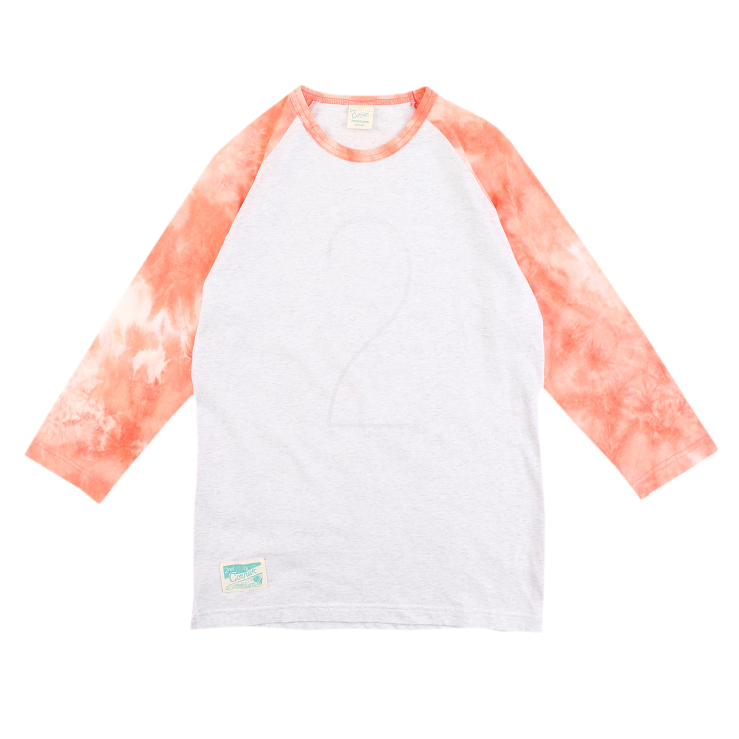 세컨드코너 2C 남성 7부 티셔츠 / 그래픽 티셔츠 / 봄-여름-가을 / 라운드넥 카프리 티셔츠 / 물나염 티셔츠 Torso - White/Orange